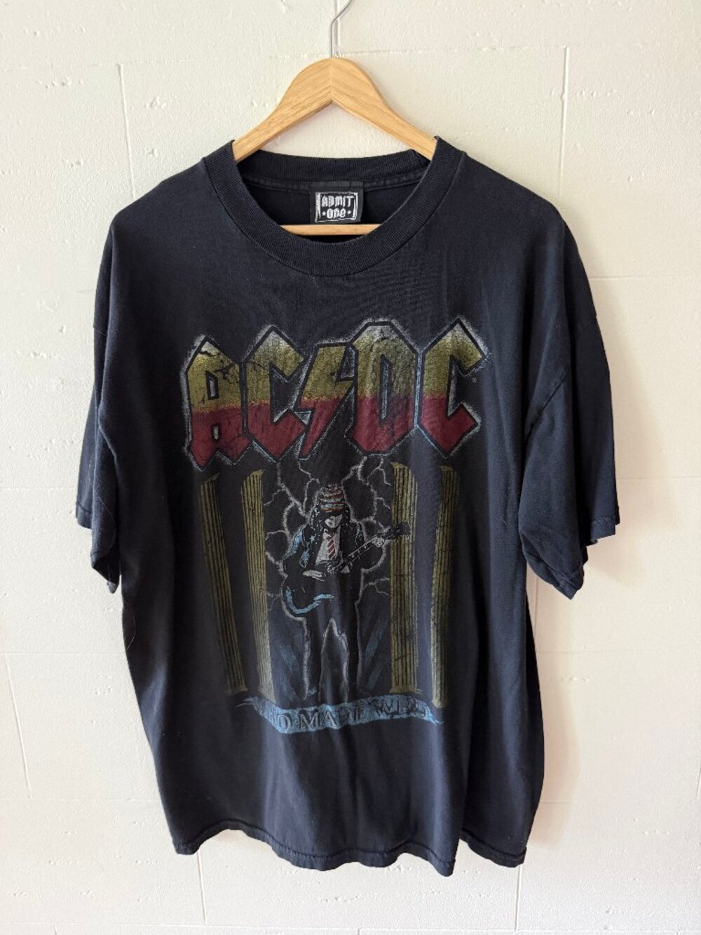 AC/DC | 90s Faded Black Admit One Tag Who Made Who Graphic T-Shirt | XL